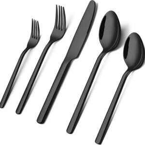 Black Silverware Set, 20-Piece Flatware Set for 4, 18/10 Stainless Steel Cutlery